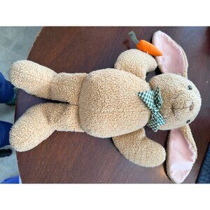 Vintage Hallmark Plush Bunny With Carrot & Gingham Bow Tie 1990s Soft Beige Pink